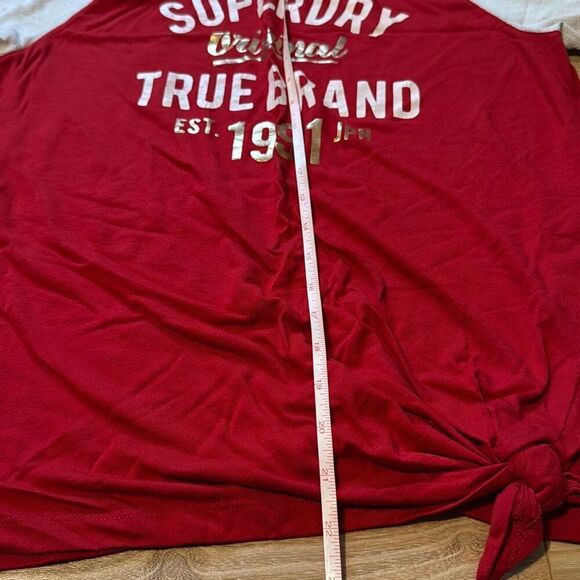 Superdry Women's Red Baseball Tee - T Shirt Size Large - Picture 4 of 8